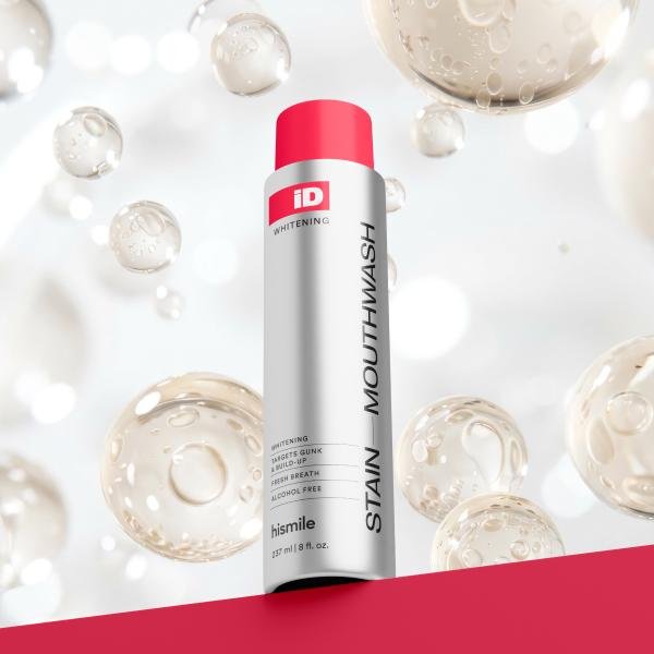 Hismile iD Stain Whitening Mouthwash for White Teeth, Freshens Breath with Essential Oils 237ml